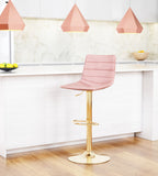 Zuo Modern Prima 100% Polyester, Plywood, Steel Modern Commercial Grade Barstool Pink, Gold 100% Polyester, Plywood, Steel