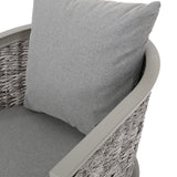 Noble House Pebble Outdoor Boho Wicker Chat Set with Side Table, Multi Light Gray and Gray