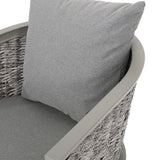 Noble House Pebble Outdoor Boho Wicker Club Chair with Cushions (Set of 2), Multi Light Gray, Gray