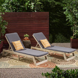 Maki Outdoor Acacia Wood Chaise Lounge and Cushion Sets, Light Gray and Dark Gray Noble House