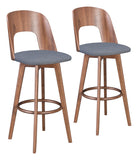 Zuo Modern Anton 100% Polyester, MDF, Rubberwood Scandinavian Commercial Grade Barstool Set - Set of 2 Walnut, Dark Gray 100% Polyester, MDF, Rubberwood