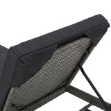 Puerta Outdoor Mixed Black Wicker Chaise Lounge with Dark Grey Water Resistant Cushion Noble House