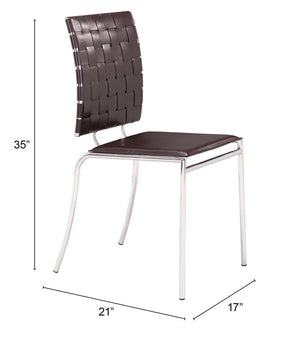 Zuo Modern Criss 100% Polyurethane, Steel Modern Commercial Grade Dining Chair Set - Set of 4 Espresso, Chrome 100% Polyurethane, Steel