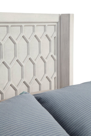 Denver Queen Panel Bed – Elegant Honeycomb Design in Light Grey Stain, Perfect for Any Bedroom Decor