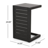 Noble House Cape Coral Outdoor Modern Aluminum C-Shaped End Table, Black