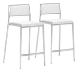 Zuo Modern Dolemite 100% Polyurethane, Plywood, Stainless Steel Modern Commercial Grade Counter Stool Set - Set of 2 White, Silver 100% Polyurethane, Plywood, Stainless Steel