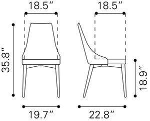 Zuo Modern Moor 100% Polyurethane, Plywood, Birch Wood Mid Century Commercial Grade Dining Chair Set - Set of 2 Dark Gray, Brown 100% Polyurethane, Plywood, Birch Wood
