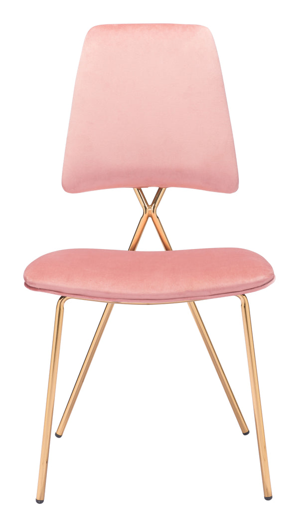 Zuo Modern Chloe 100% Polyester, Plywood, Steel Modern Commercial Grade Dining Chair Set - Set of 2 Pink, Gold 100% Polyester, Plywood, Steel