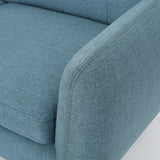 Josephine Mid-Century Modern Tufted Fabric Upholstered Sofa, Blue and Natural Oak