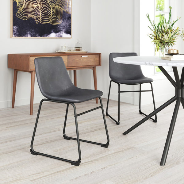 Zuo Modern Smart 100% Polyurethane, Plywood, Steel Transitional Commercial Grade Dining Chair Set - Set of 2 Charcoal, Black 100% Polyurethane, Plywood, Steel