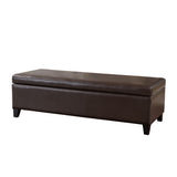 York Bonded Leather Brown Storage Ottoman Bench Noble House