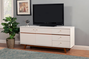 Alpine Furniture Dakota TV Console 1974-10 White with Acorn Accents Mahogany Solids & Veneer 64.5 x 18 x 28.5