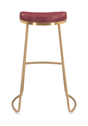 Zuo Modern Bree 100% Polyurethane, Plywood, Stainless Steel Modern Commercial Grade Barstool Set - Set of 2 Burgundy, Gold 100% Polyurethane, Plywood, Stainless Steel
