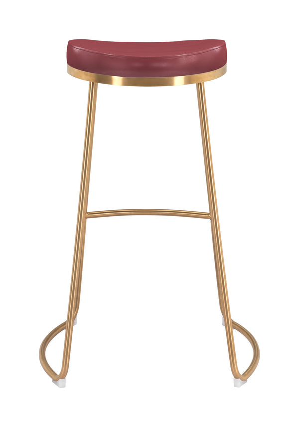 Zuo Modern Bree 100% Polyurethane, Plywood, Stainless Steel Modern Commercial Grade Barstool Set - Set of 2 Burgundy, Gold 100% Polyurethane, Plywood, Stainless Steel