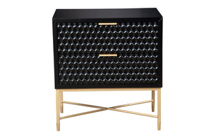 Black Pearl Nightstand with Textured Drawers & Gold Accents - Sophisticated Modern Bedroom Storage