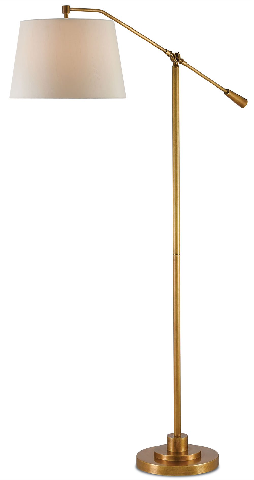 Maxstoke Adjustable Floor Lamp - Antique Brass Finish with Beige Shantung Shade for Timeless Charm