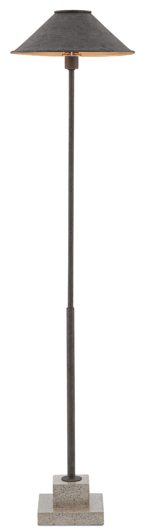 Fudo Floor Lamp - Elegant Wrought Iron Design with Gold Leaf Shade & Polished Concrete Base