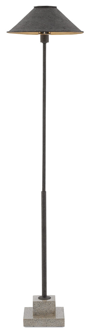 Fudo Floor Lamp - Elegant Wrought Iron Design with Gold Leaf Shade & Polished Concrete Base