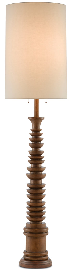 Malayan Floor Lamp - Exotic Rubber Wood Design with Elegant Eggshell Linen Shade for Stylish Lighting