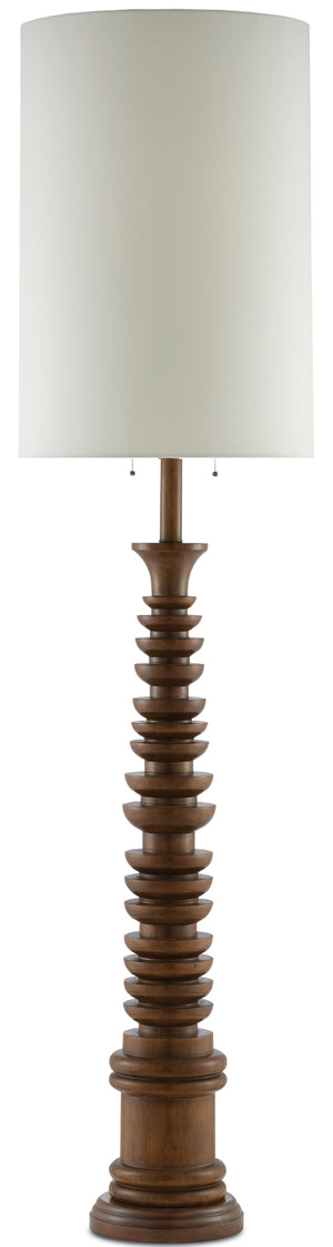 Malayan Floor Lamp - Exotic Rubber Wood Design with Elegant Eggshell Linen Shade for Stylish Lighting
