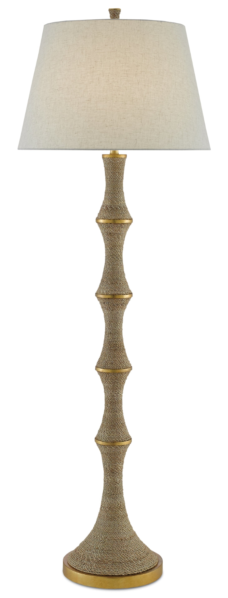 Bourgeon Floor Lamp - Elegant Abacá Rope Design with Gold Leaf Accents & Beige Poplin Shade 66" Tall