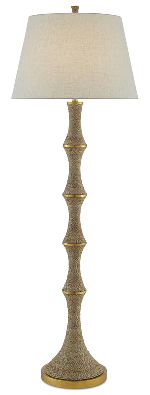 Bourgeon Floor Lamp - Elegant Abacá Rope Design with Gold Leaf Accents & Beige Poplin Shade 66" Tall