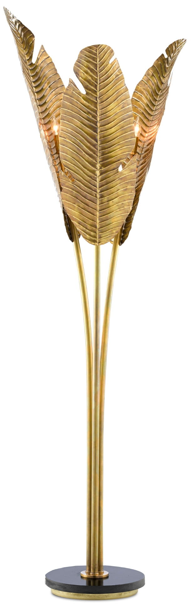 Tropical Floor Lamp - Vintage Brass Elegance with Lifelike Leaves for Sophisticated Home Décor