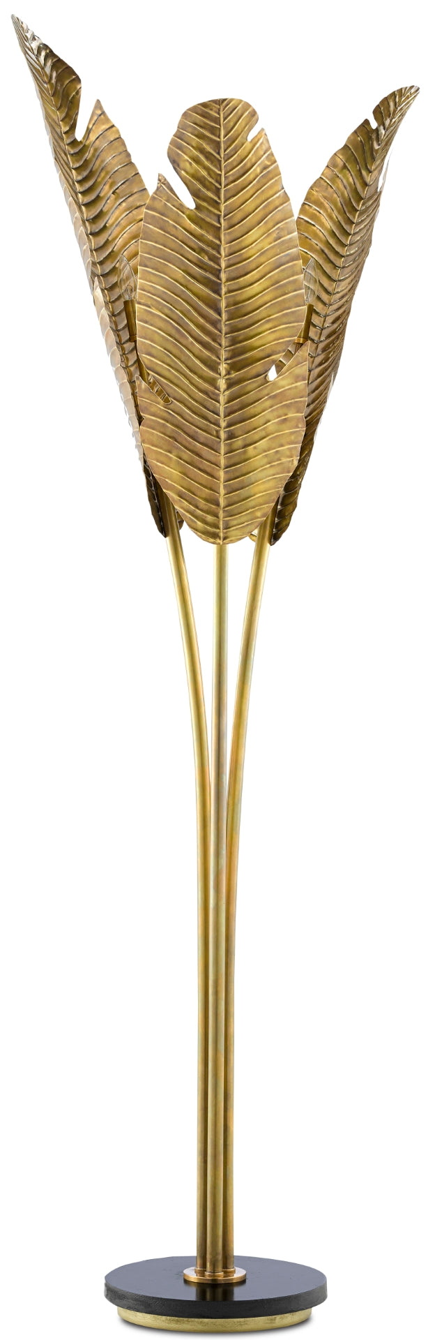 Tropical Floor Lamp - Vintage Brass Elegance with Lifelike Leaves for Sophisticated Home Décor