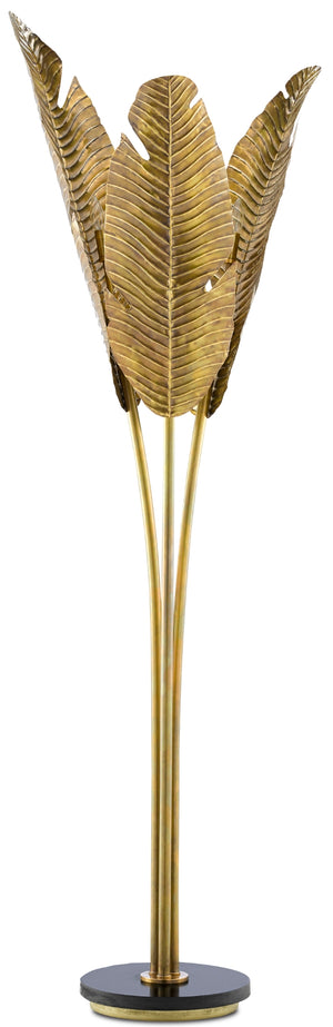 Tropical Floor Lamp - Vintage Brass Elegance with Lifelike Leaves for Sophisticated Home Décor