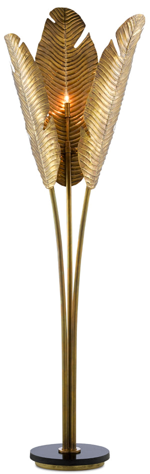 Tropical Floor Lamp - Vintage Brass Elegance with Lifelike Leaves for Sophisticated Home Décor
