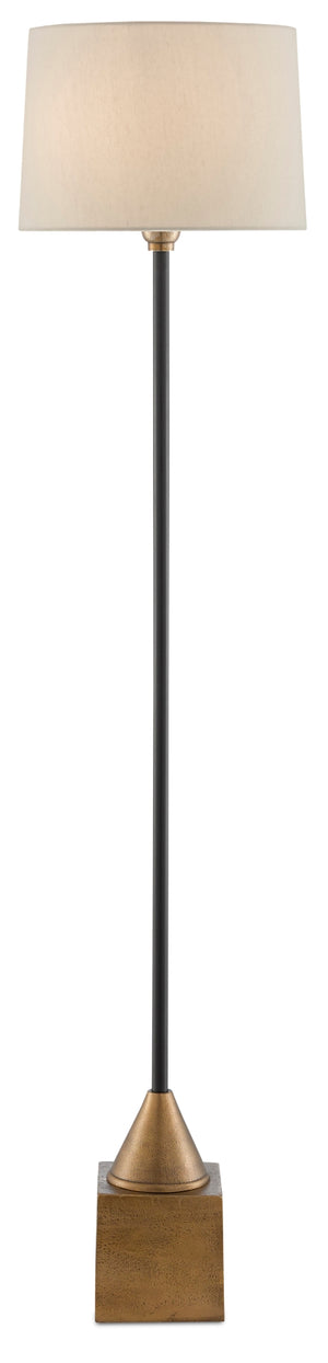 Keeler Floor Lamp - Elegant Antique Brass & Black Nickel Design with Tan Shantung Shade, 58.75" Tall