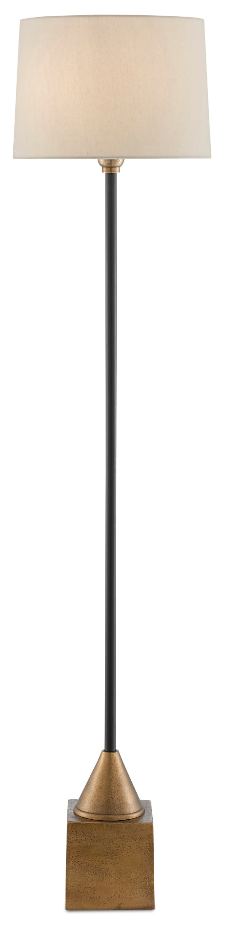 Keeler Floor Lamp - Elegant Antique Brass & Black Nickel Design with Tan Shantung Shade, 58.75" Tall