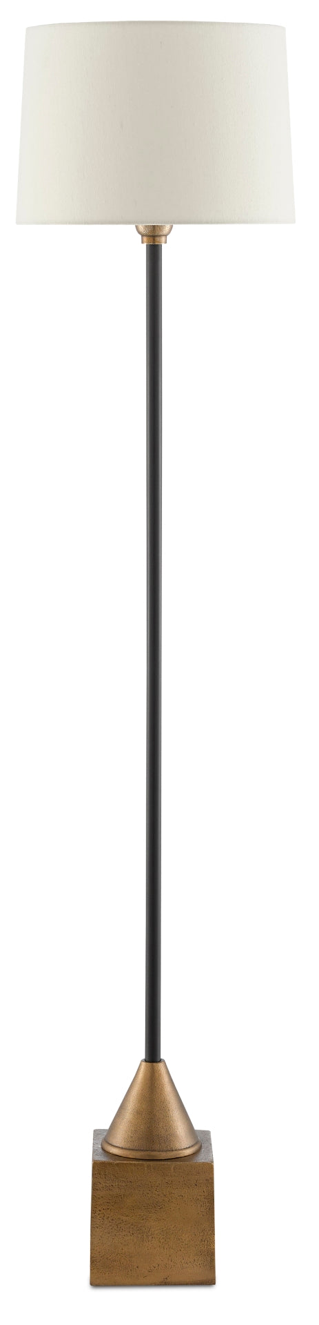 Keeler Floor Lamp - Elegant Antique Brass & Black Nickel Design with Tan Shantung Shade, 58.75" Tall