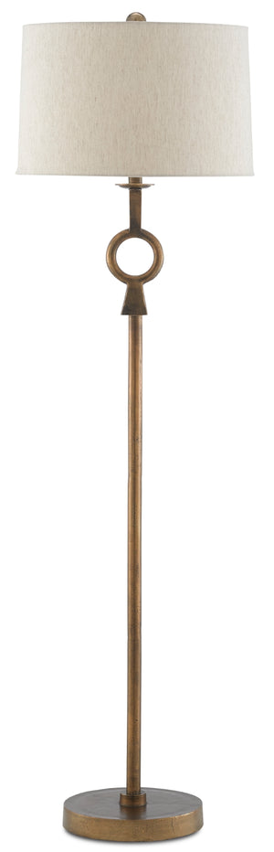 Germaine Antique Brass Floor Lamp with Natural Flax Shade – Elegant Design for Modern Spaces