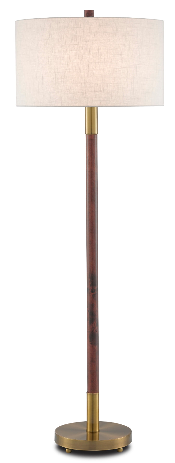 Bravo Floor Lamp - Elegant Mahogany Design with Antique Brass Accents and Off-White Linen Shade