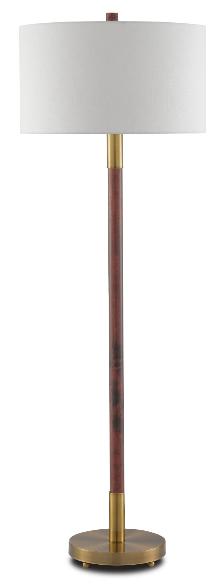 Bravo Floor Lamp - Elegant Mahogany Design with Antique Brass Accents and Off-White Linen Shade