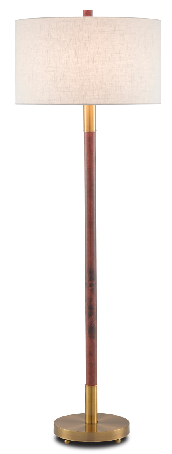 Bravo Floor Lamp - Elegant Mahogany Design with Antique Brass Accents and Off-White Linen Shade