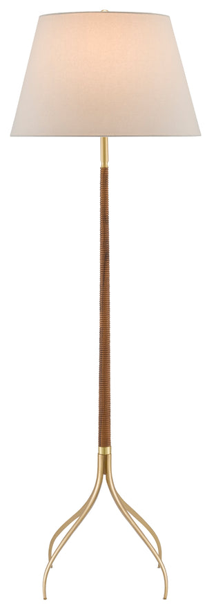 Circus Floor Lamp – Elegant Brass & Wood Design with Off-White Linen Shade for Stylish Interiors