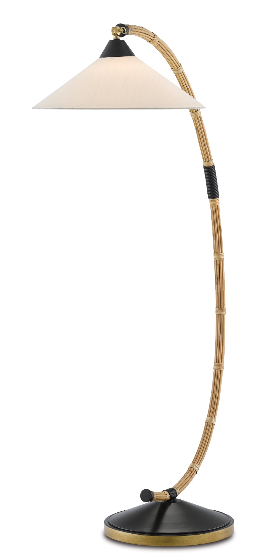 Lisbon Nautical Floor Lamp - Wrought Iron with Rattan, Brass & Black Finish, Perfect for Home Decor