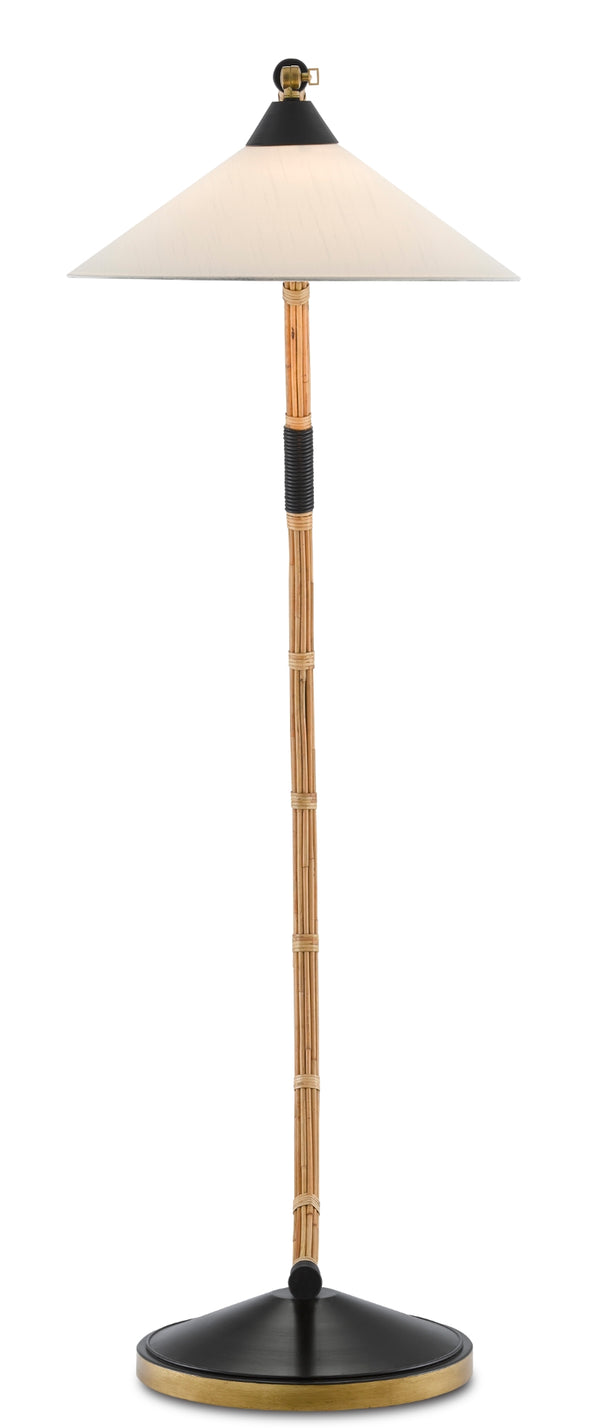 Lisbon Nautical Floor Lamp - Wrought Iron with Rattan, Brass & Black Finish, Perfect for Home Decor