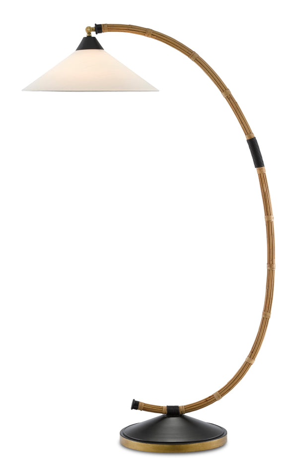 Lisbon Nautical Floor Lamp - Wrought Iron with Rattan, Brass & Black Finish, Perfect for Home Decor