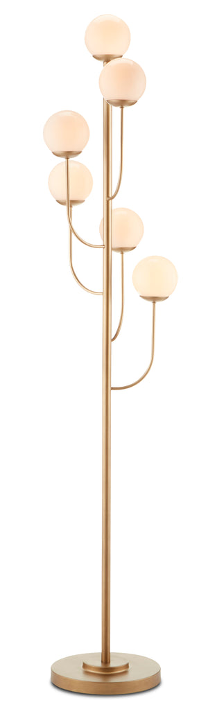 Farnsworth Floor Lamp - Chic Mid-Century Modern Design with 6 White Glass Globes and Bronze Finish
