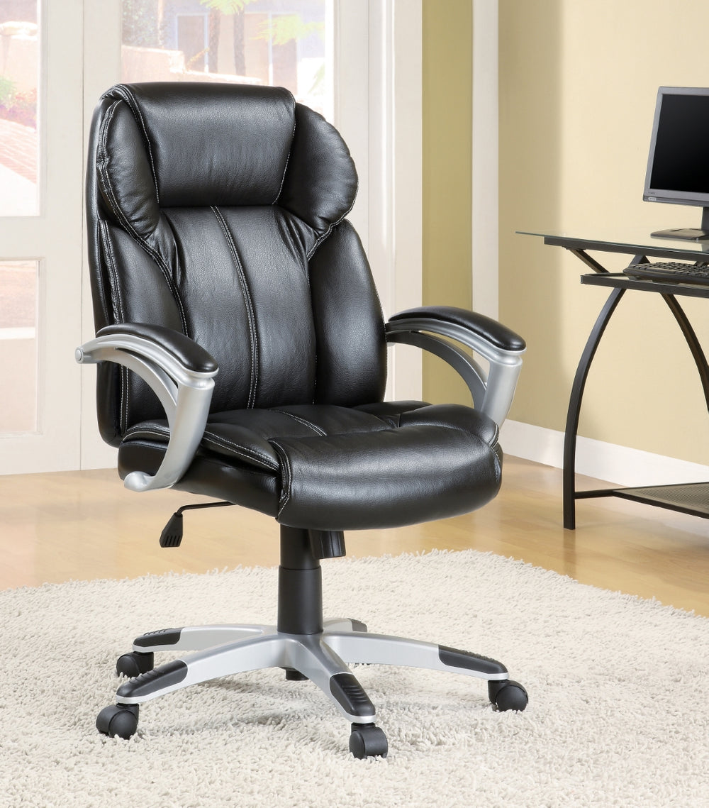 Contemporary Elegant Adjustable Height Office Chair in Leatherette with Silver Accents for Comfort