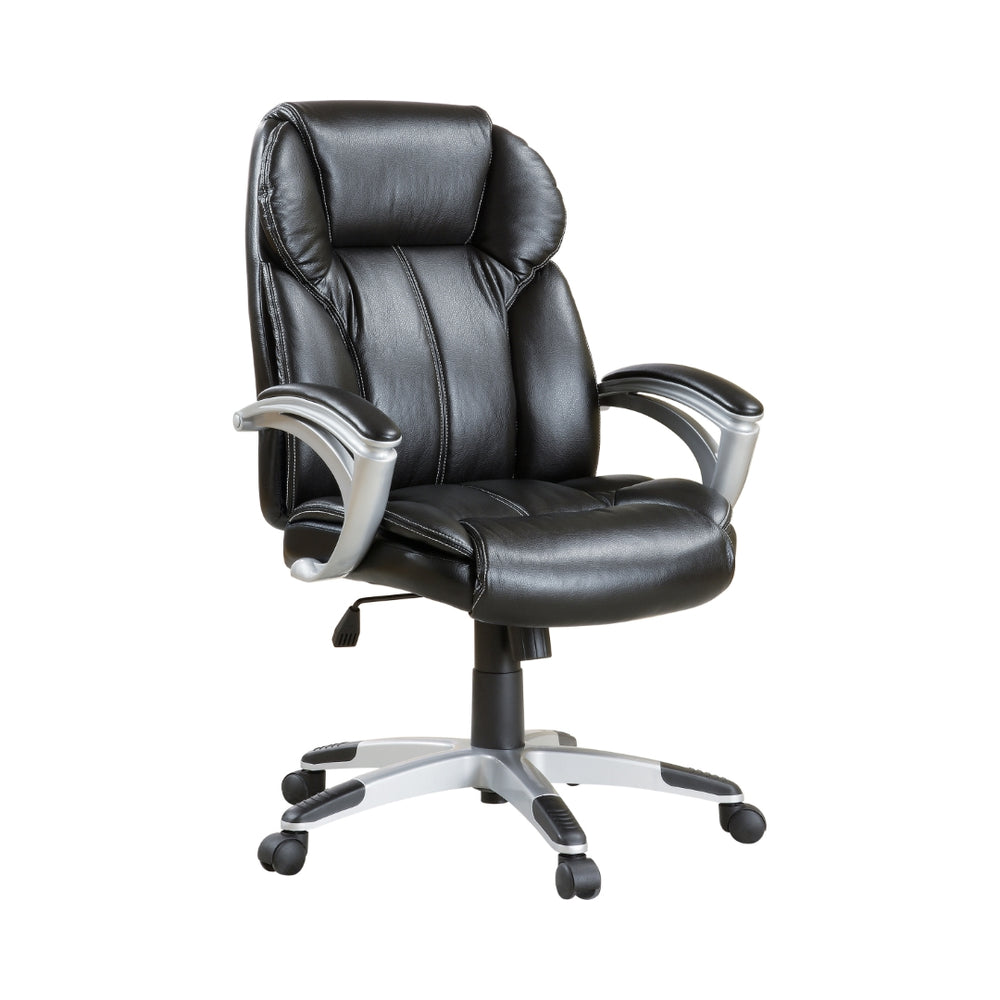 Contemporary Elegant Adjustable Height Office Chair in Leatherette with Silver Accents for Comfort