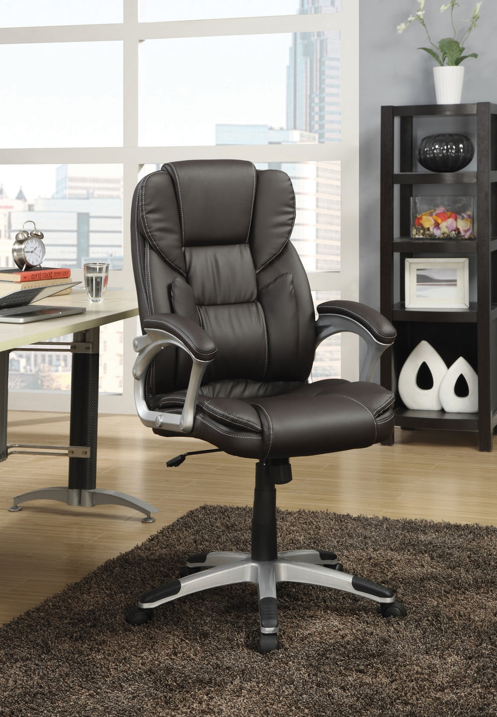 Contemporary Adjustable Height Office Chair - Stylish Comfort with Plush Padding & Silver Accents