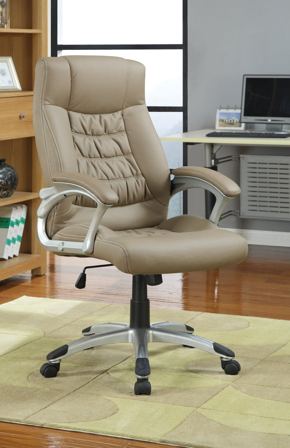 Casual Taupe Leatherette Adjustable Height Office Chair with Silver Accents for Comfort & Style