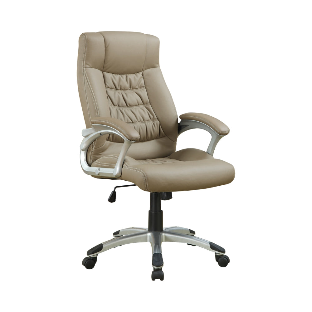 Casual Taupe Leatherette Adjustable Height Office Chair with Silver Accents for Comfort & Style