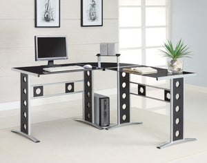 Keizer Modern 3-piece L-shape Office Desk Set Black and Silver