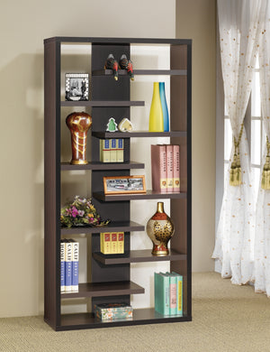 Modern Bookcase with Staggered Floating Shelves Cappuccino