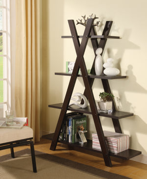 Contemporary 4-tier Crisscross Bookcase Cappuccino